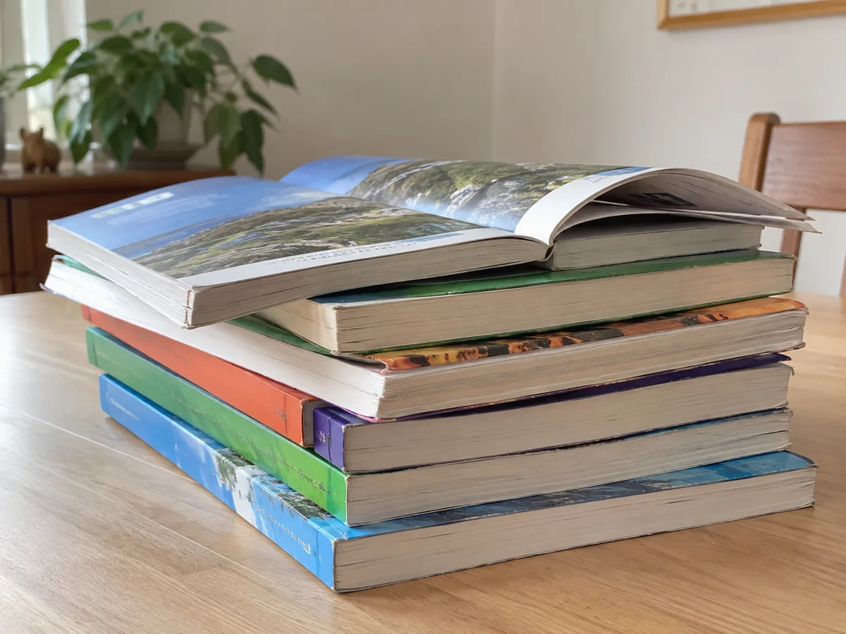 Livros escolares empilhados