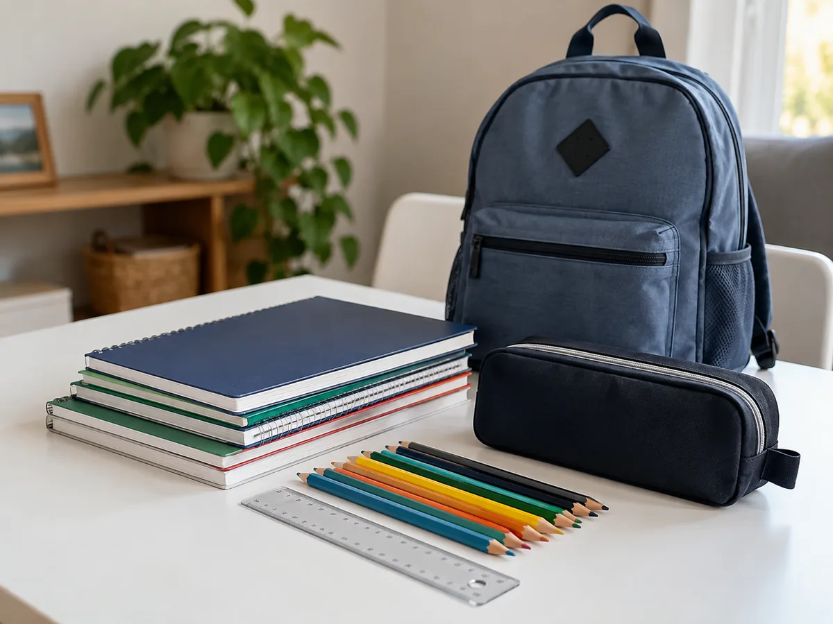 Mochila, cadernos e materiais escolares
